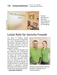 Zeitungsartikel Salzburger Wirtschaft vom 13. Mai 2022